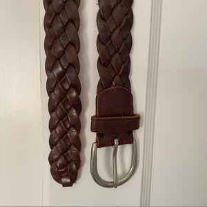 Brown Leather Braided Belt, One Size